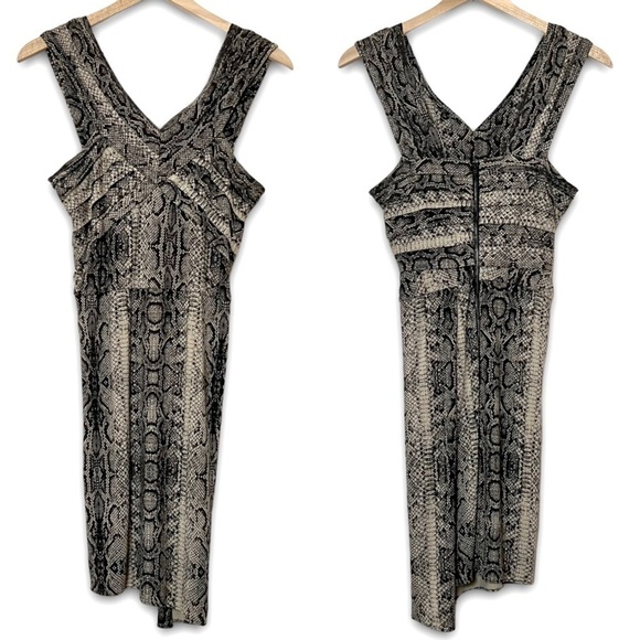 THE KOOPLES Snakeskin Print Crossover Pleated V-Neck Sleeveless Bodycon Dress 8 - Picture 3 of 8